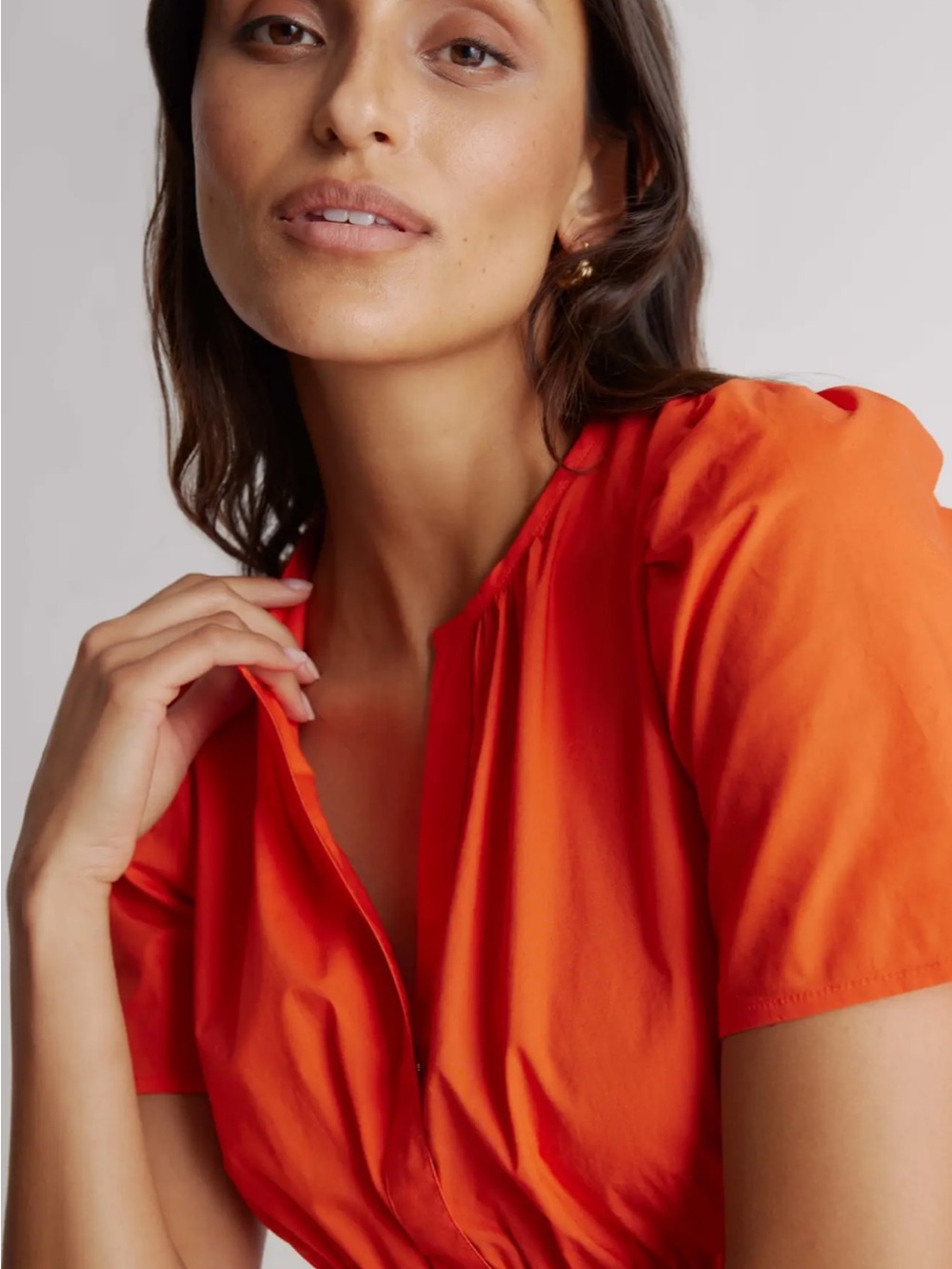 Quince Bright Red vermillon Tiered Puff-Sleeve Maxi Dress - Picture 9 of 13